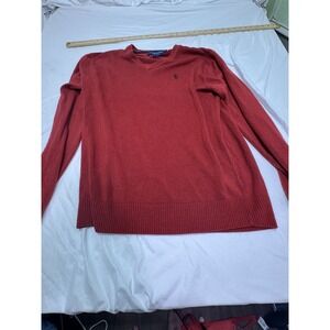 US Polo Assn Sweater Men's Large Long Sleeve Maroon V Neck Pullover Sweater Prep
